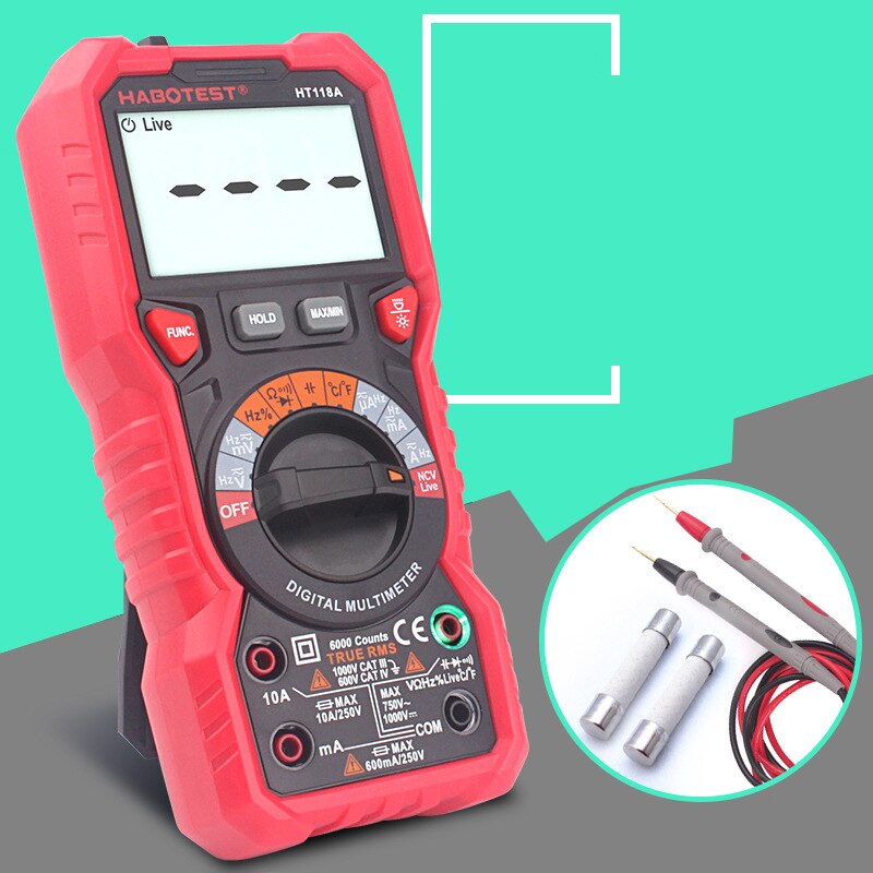 HABOTEST HT118A Digital Multimeter Automatic Range Multimeter 6000 Counts True RMS Measurement Voltage Current Resistance Capaci