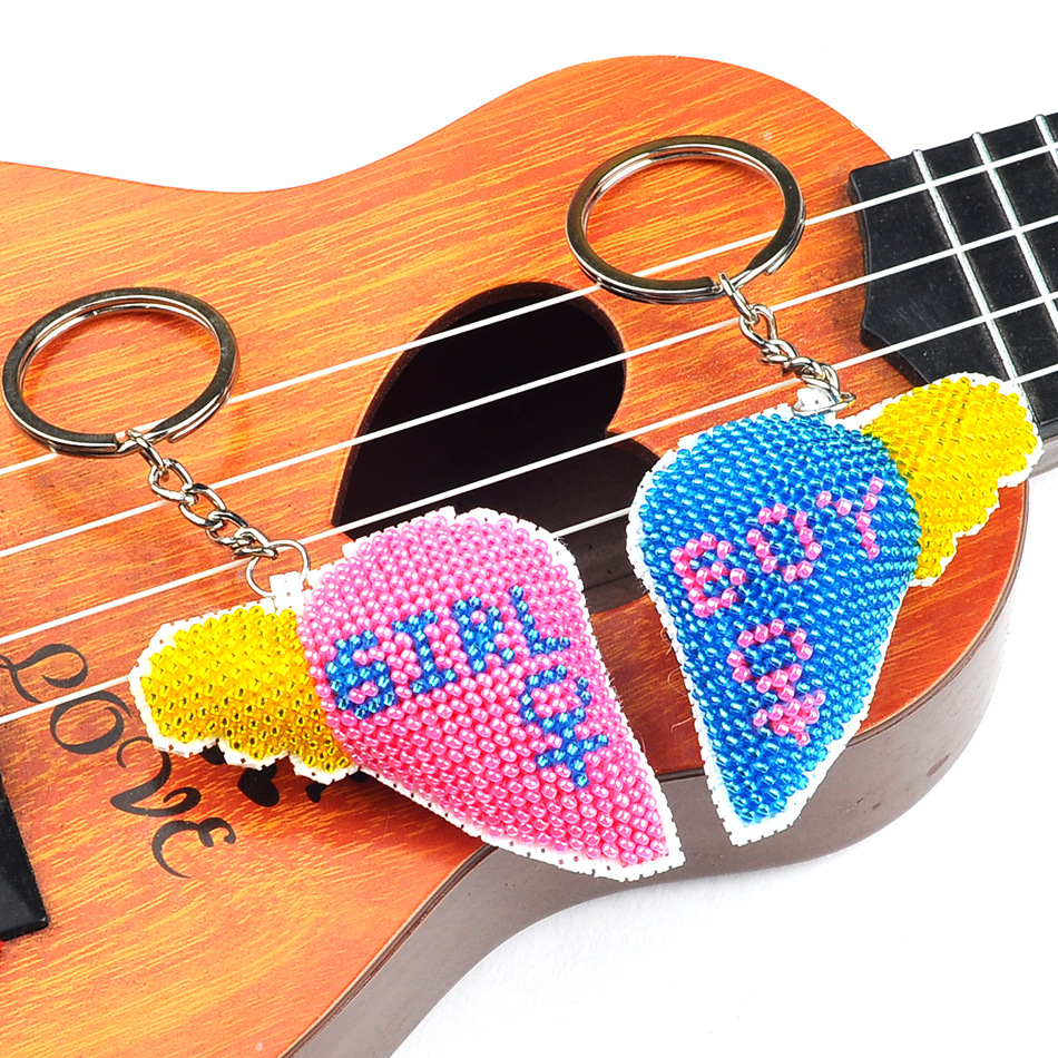 Dekoration bil nøgleringskæde tilbehør stemplet håndværk diy trykt korssting-sæt broderi sting-perle håndarbejde  y099-100