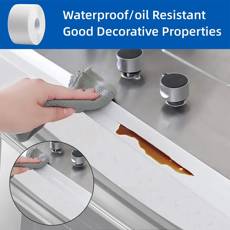 1/2/3.2M Self-adhesive Sealing Tape PVC Oil-Proof Kitchen Sink Edge Caulk Tape Waterproof Bathroom Toilet Corner Wall Stickers