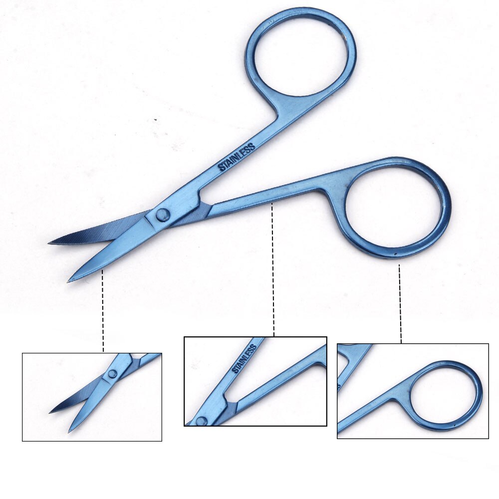 Petit ciseaux à ongles bleu manucure pour ongles en acier inoxydable sourcil nez cils cuticules ciseaux outil de maquillage incurvé