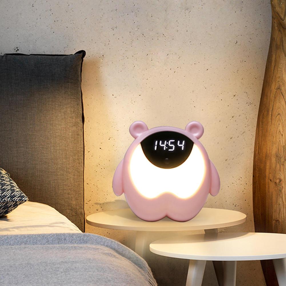 Schattige Beer Nachtkastje Wekker Nachtlampje Rgb Wake Up Lights Motion Sensor Muziek Lamp Voor Kinderen Baby Kinderen slaapkamer Decor