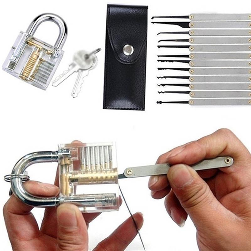 Locksmith Hand Tools Supplies Lock Pick Set Transparent Visible Practice Padlock With Broken Key Removing Hooks Hardware Tools