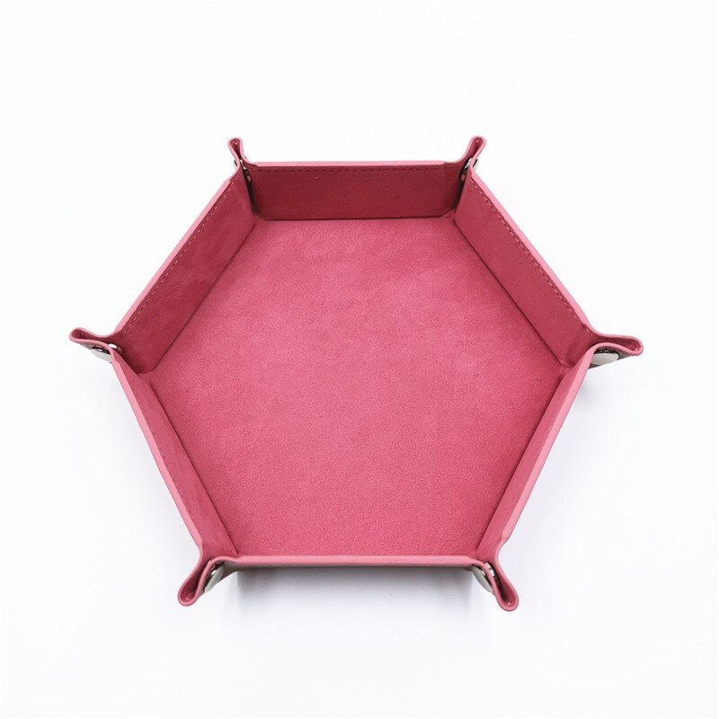 Hexagone pliable plateaux de rangement en cuir PU velours dés plateau bureau clé portefeuille boîte de rangement de pièces divers plateau 18*18cm: Pink