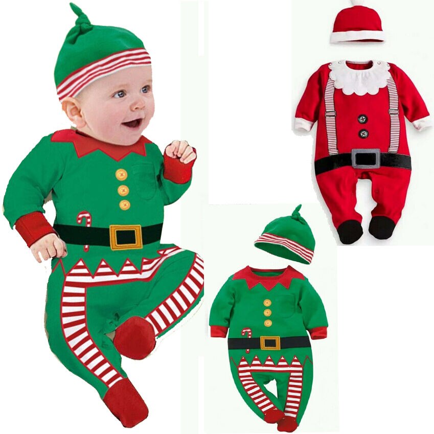 Baby Kerst Kostuum Baby Baby Meisjes Jongens Kerstman Kleding Kerst Hoed + Romper Jumpsuit Kleding Outfit 0-24M