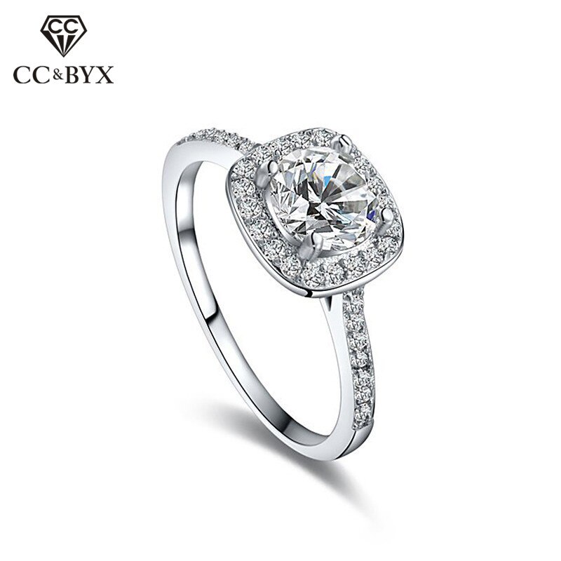 CC Jewelry S925 Square Ring Engagement Wedding Rings for Women Vintage Anillo Bijoux Bague Anel CC035