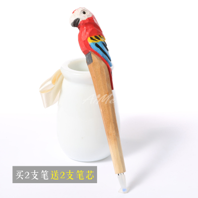 1Pc Coloffice Handmade Wood Carving Pets Animal Yellow Cat Ballpoint Pen Office Stationery School Writing Supplies: light yellow