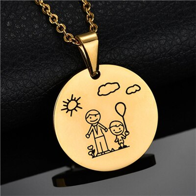 Lovely 316L Stainless Steel Family Necklace & Pendant For Mom Dad Son Daughter Love Cartoon Gold Color Link Chain Necklace: boy and dad gold