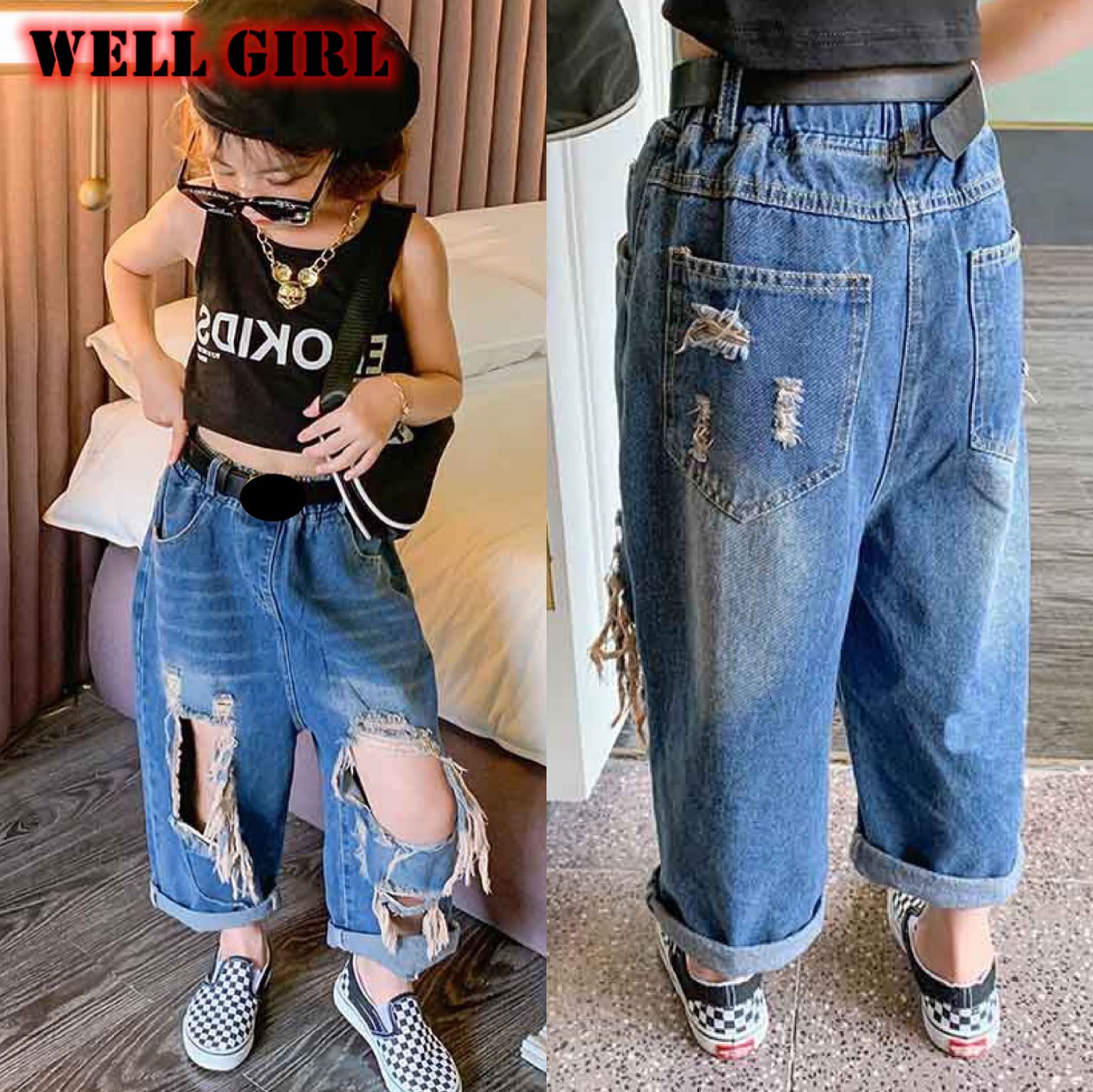 Toddler girl fall clothes 2020 fori in difficoltà jeans per bambina pantaloni scava fuori pantaloni in denim strappati bambini bambini da 3 a 8 anni