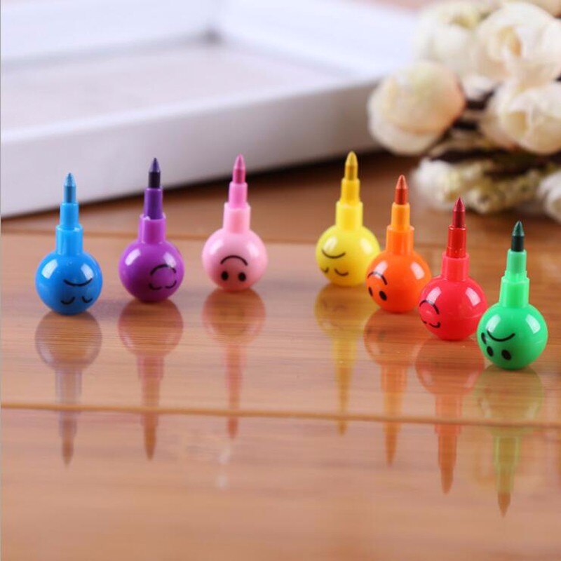 7 Colors Crayons Sugar-Coated Haws Cartoon Smiley Graffiti Pen kawaii Stationery For Kids Wax Crayon Pencil