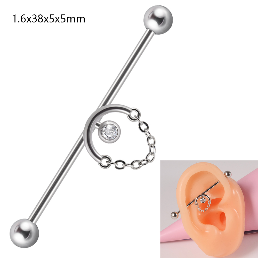 1 pieza de barra Industrial de circonio de acero quirúrgico, pendiente de puente Auricular largo de Animal bonito, joyería para Piercing corporal transversal para mujer: Pistola negra plateada