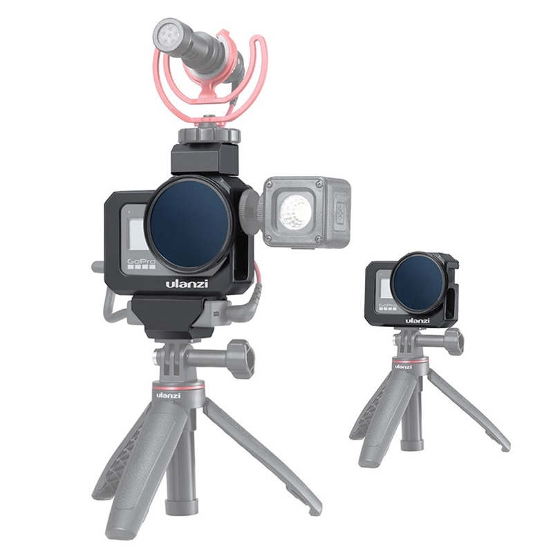 ULANZI G8-5 Vlog do Metal Gaiola para Gopro Hero 8 Preto Sapata Fria Dupla Camera Gaiola para Microfone DIODO EMISSOR de Luz com 52mm Adaptador do Filtro