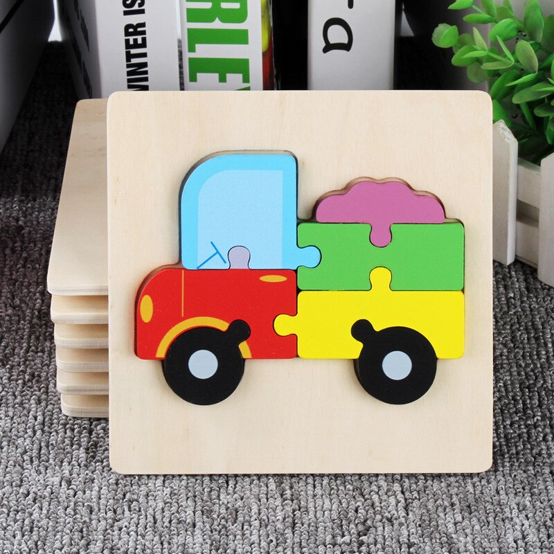 Children's wooden 3D cartoon animal three-dimensional puzzle baby early education small jigsaw puzzle toy: Muck truck