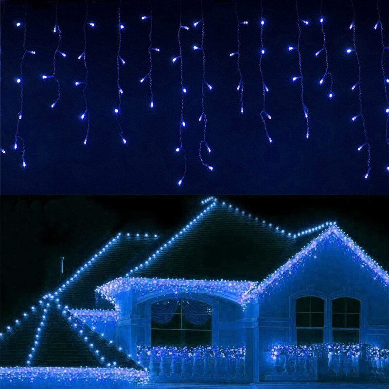 5M Outdoor Kerst Licht Gordijn Ijspegel String Light Droop 0.4-0.6M Garland Gordijn Lamp Decoratie Voor thuis Venster: blue / 110V US Plug
