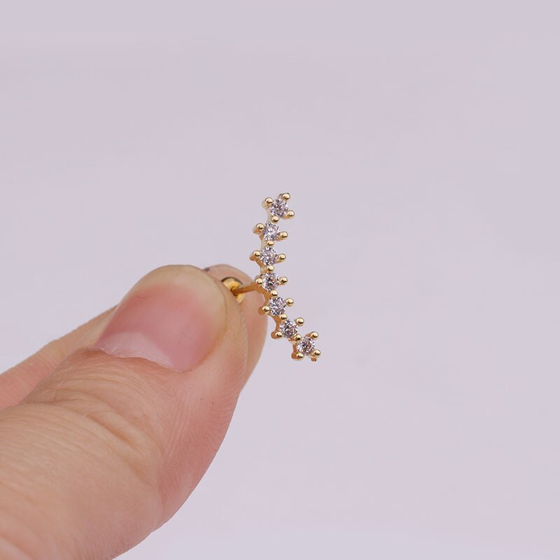 1Pc Goud Zilver Kleur Rvs Oor Kraakbeen Helix Schroef Terug Earring Stud Cz Tragus Roek Conch Piercing Sieraden: gold  style 04