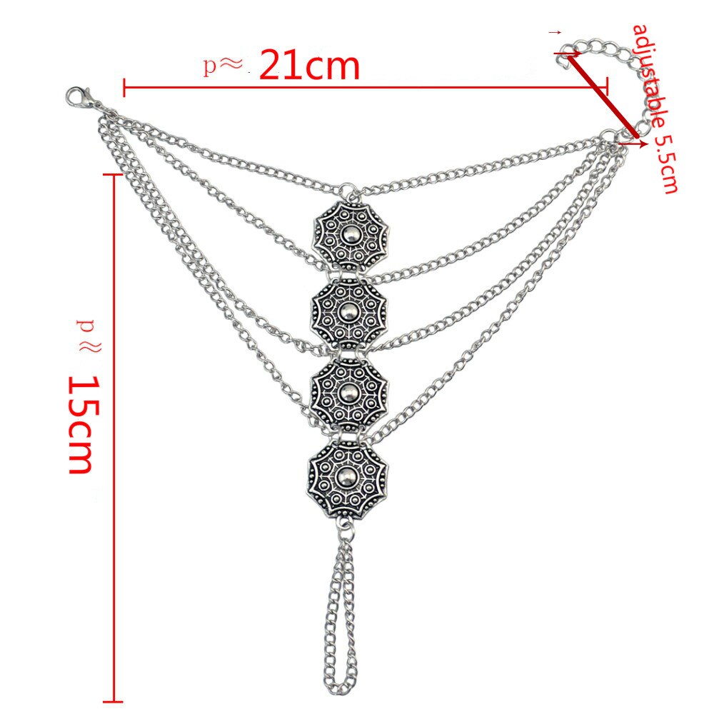 Bohemian Vintage Carving Flower Finger-tipping Bracelet For Women Multilayer Tassel Gossip Pattern Maxi Bijoux Gypsy Jewelry