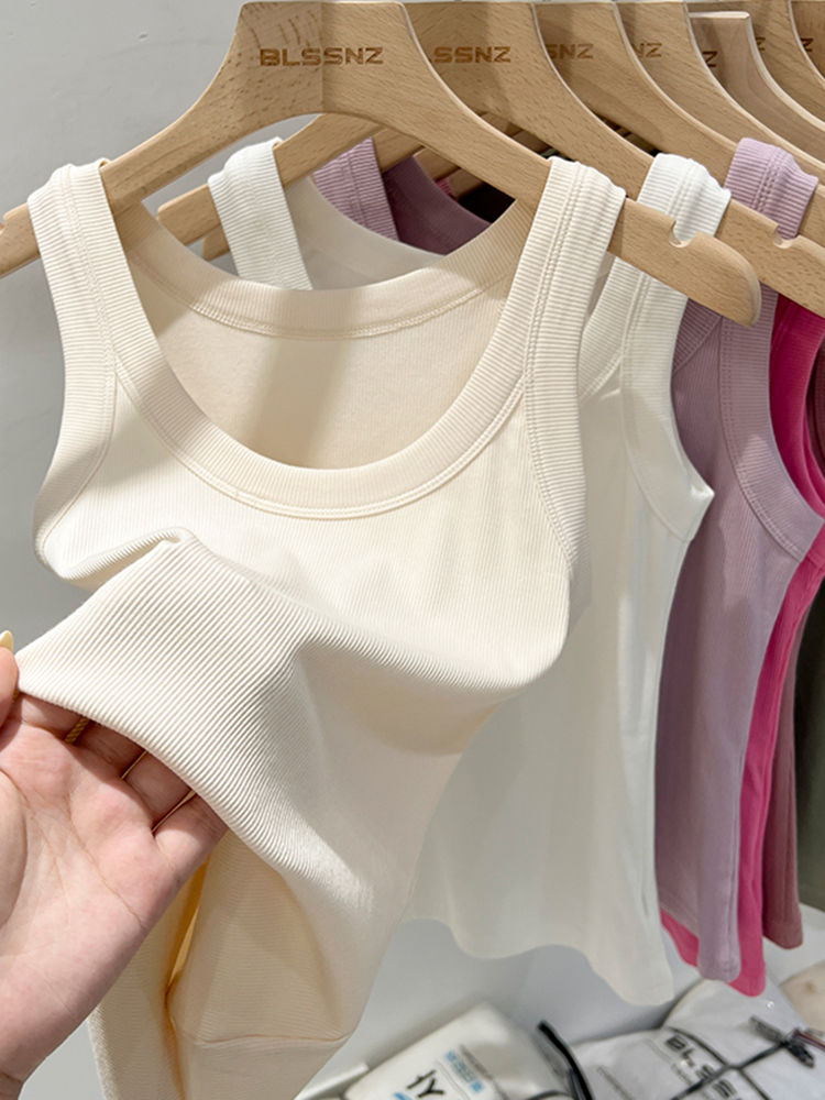 zjaiss Women Solid Round Neck Ribbed Tank Top Camisole Women Summer Basic Elastic Tank Top O Neck Solid Tank Top