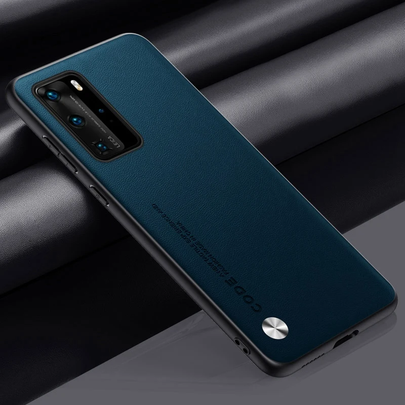 Luxus Pu Ledertasche für Huawei P40 Pro plus Rückseite matt Silikon Voll schutz Handy hülle für Huawei P40 Lite 5g 4g: ABS / Blau