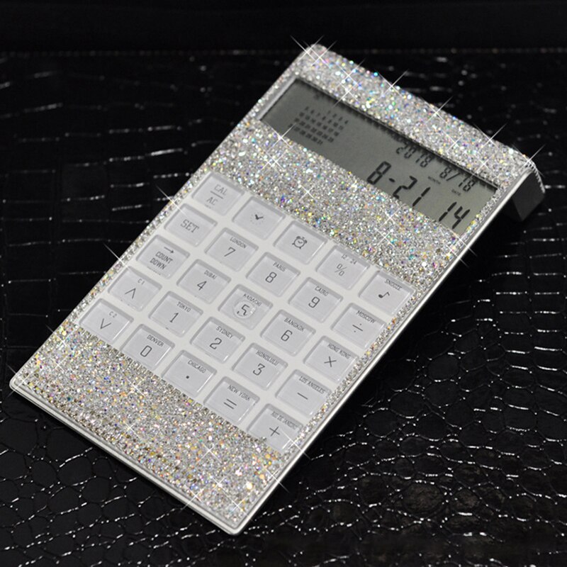 8 Digits Crystal Office Calculator with Calendar Time Alarm Clock for Fashionable Desk Decorative Calculator, Office, Home