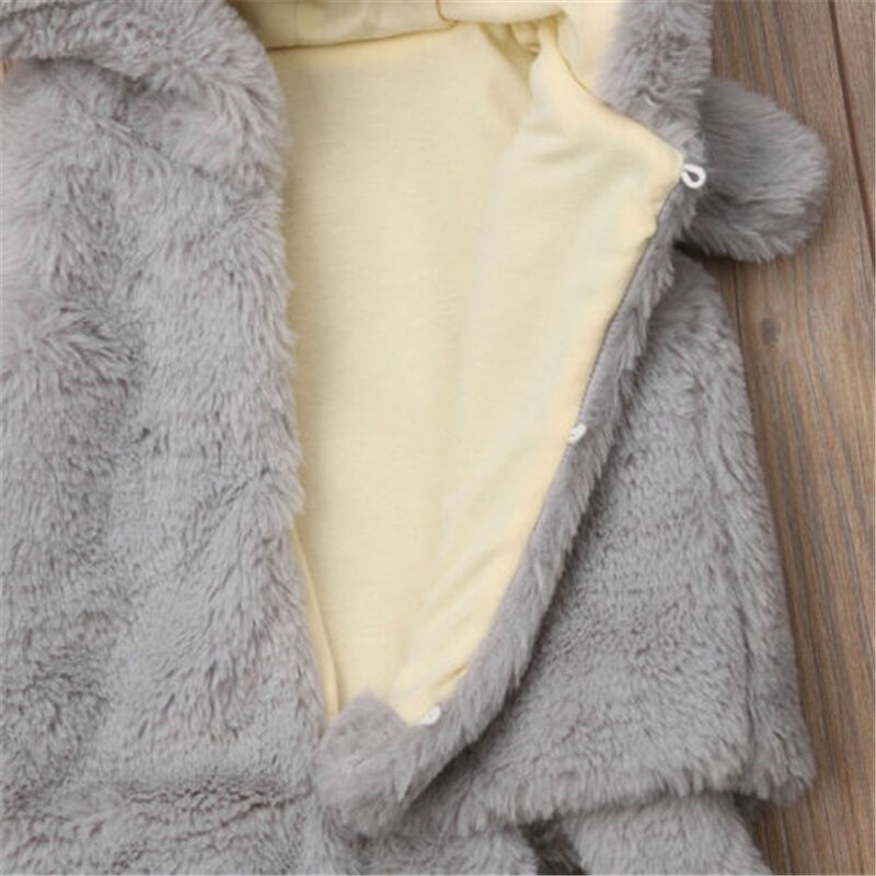 Infant Kids Baby Meisje Jongen Leuke Muis Vest Uitloper Fleece Bont Cartoon Hooded Zipper Grijs Herfst Winter Warme Kleding Jas 1-6Y