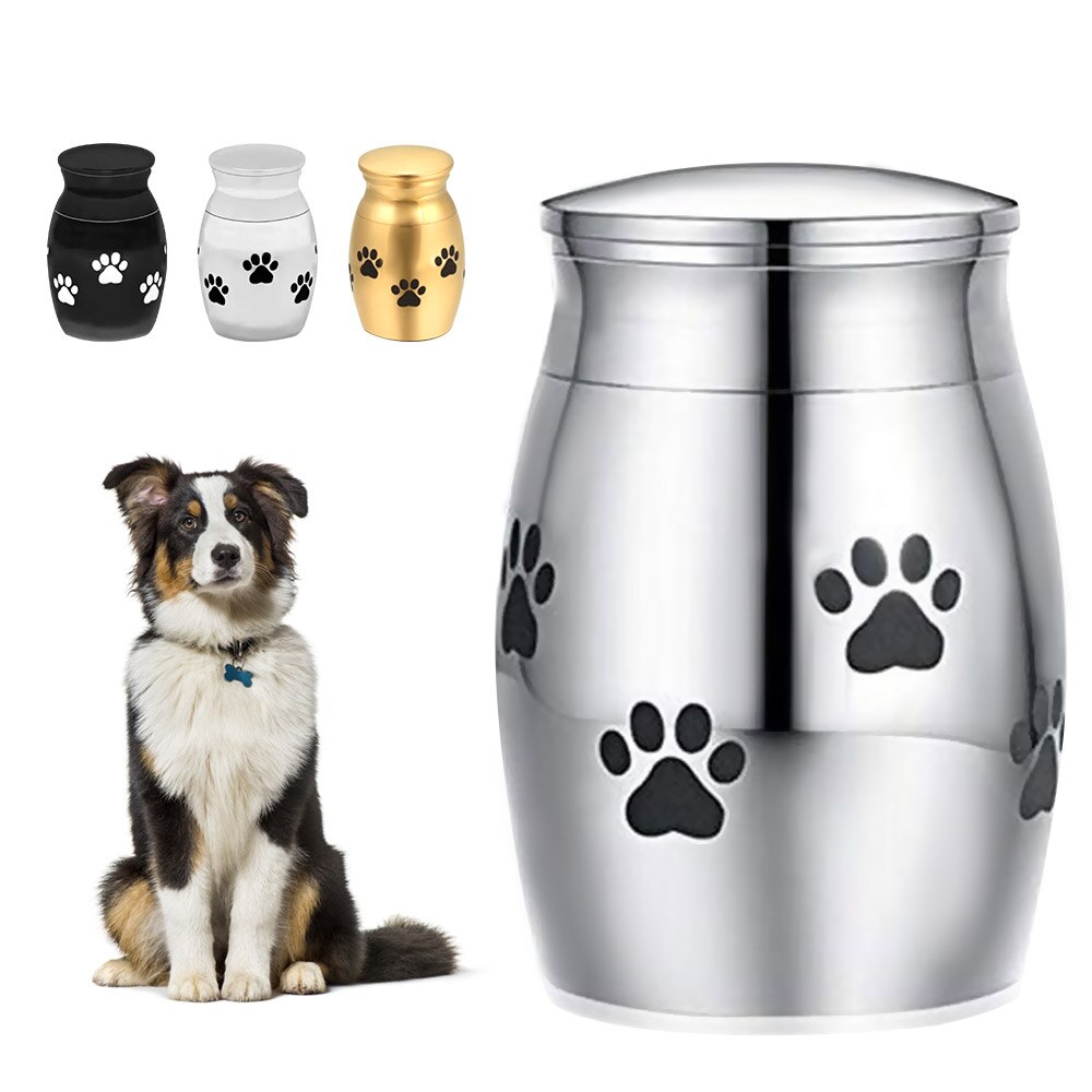 Pet urn lille kremering urne til aske til kæledyr rustfrit stål mindes urner til hunde katte askeholder: Sølv