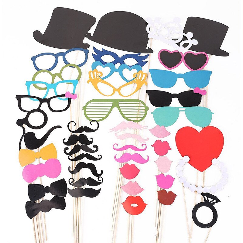 Fun Wedding Photo Booth Props Party Decorations Funny Mask Birthday Party Props for Photography DIY Graduation Hand Props: 36pcs set