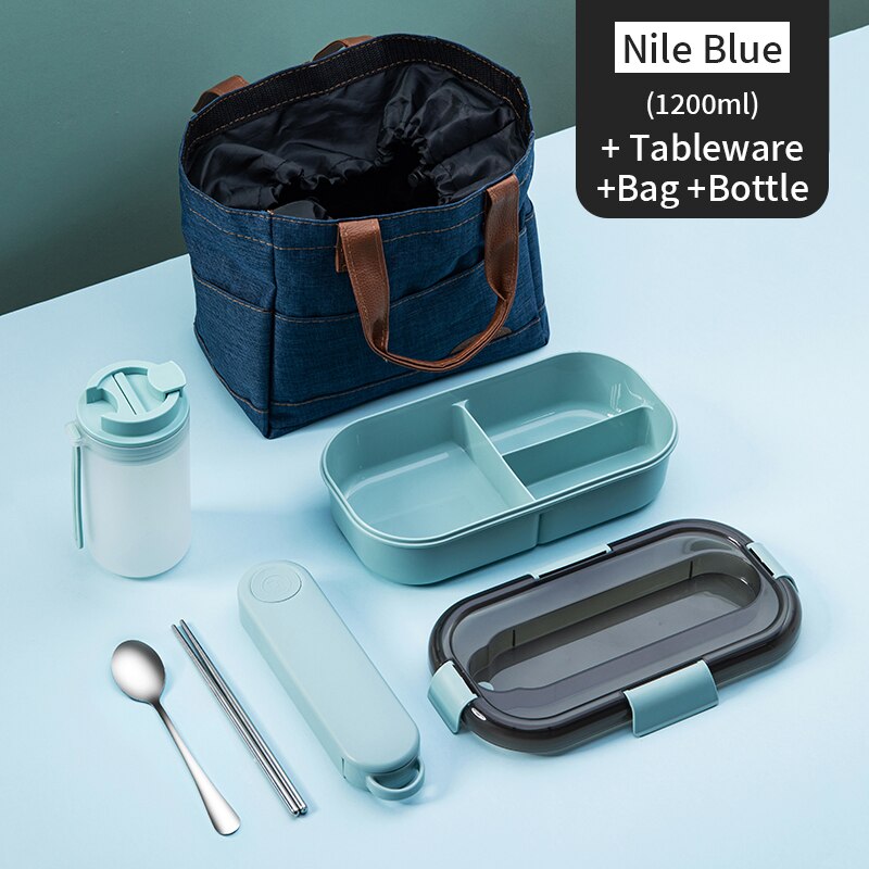 WORTHBUY Microwave Lunch Box For Kids School Plastic Food Container Leak-Proof Bento Lunch Box With Compartment Lunch Container: C Blue Set