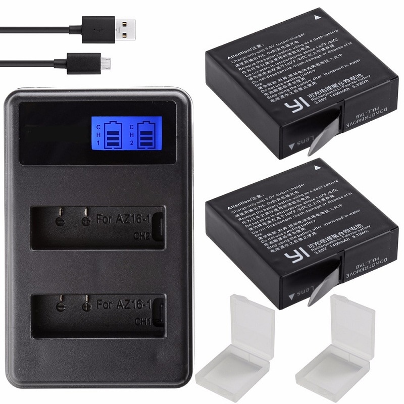 Original para Xiaomi YI 4K batería AZ16-1 USB LCD Dual cargador acción Cámara 2 4k + Lite accesorios 1400mAh batería recargable