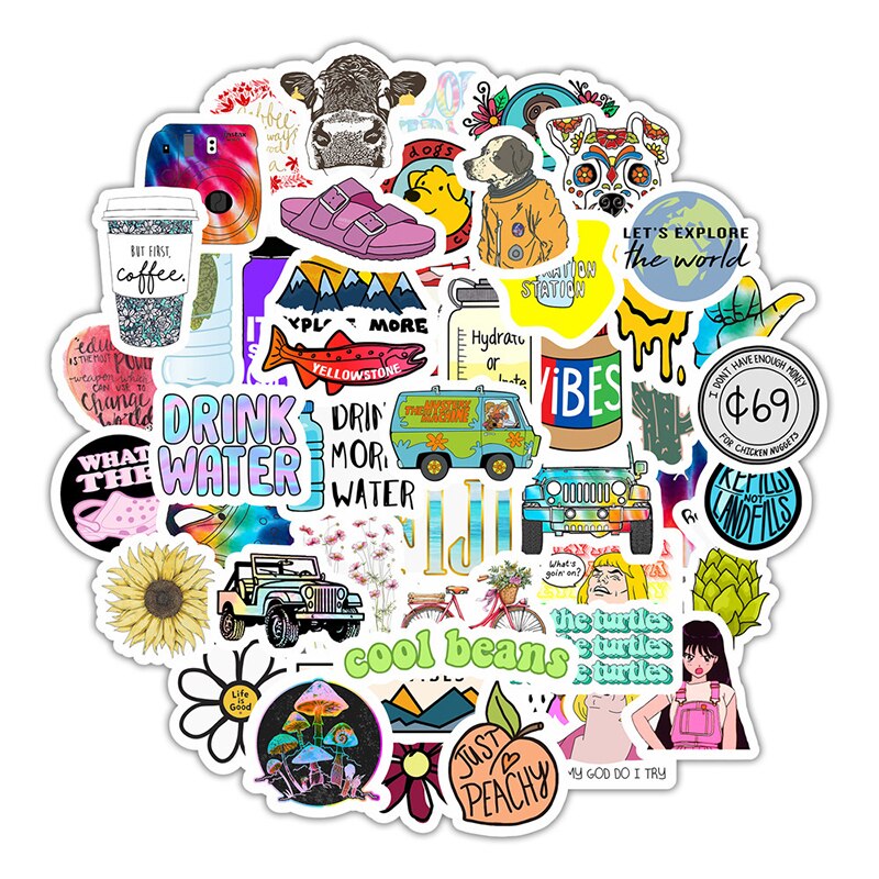 50pcs Cartoon Stickers Cute Kids Child Stickers Waterproof Animal Stickers Biker Motor DIY Stickers Pack Decal Laptop Sticker