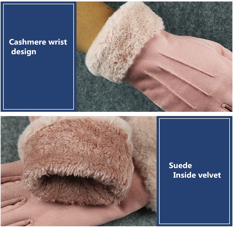 Guantes de ante para Invierno para mujer, guantes de cuero con pantalla táctil, Dedo Largo, Otoño, cálidos, de terciopelo, para conducir