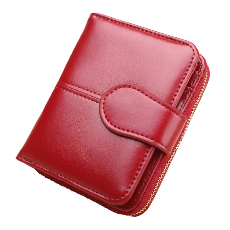 , cartera corta, Cartera de PU para mujer, monedero con cremallera y botón, pequeña cartera roja, monedero