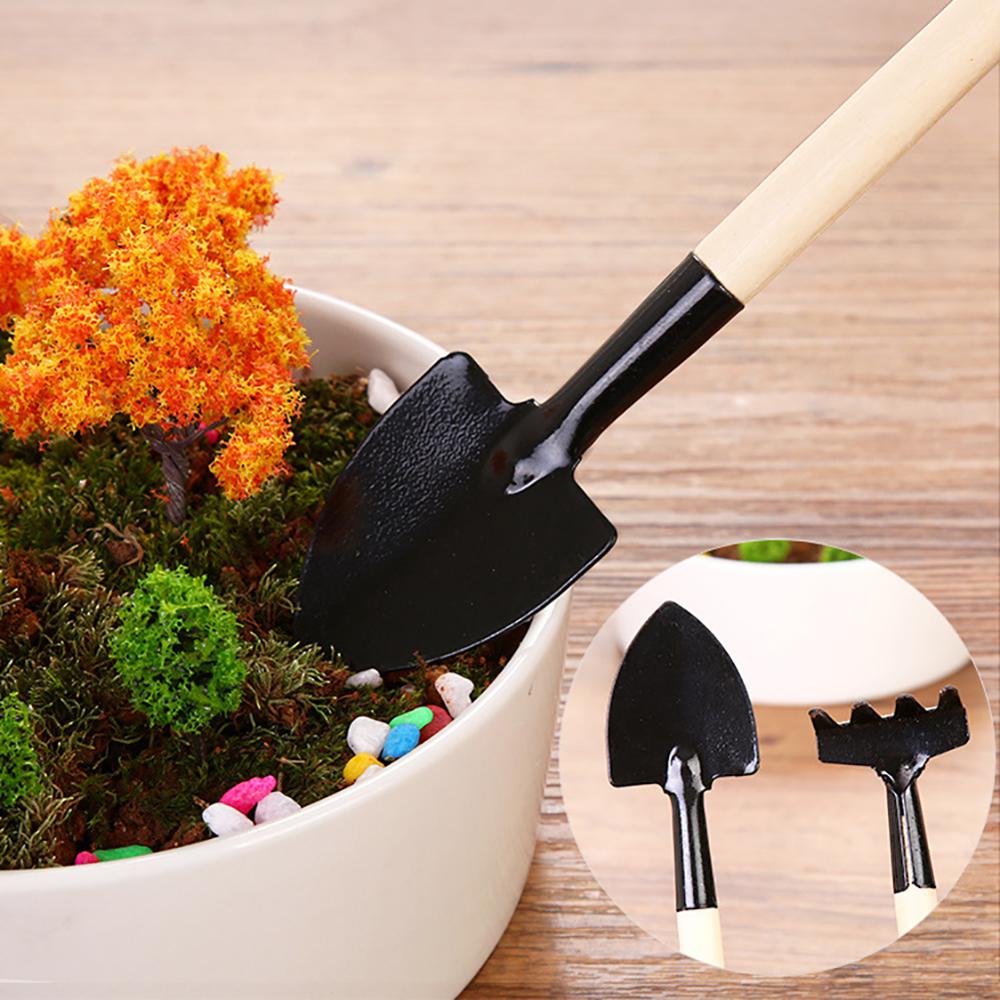 Conjunto de Mini pala, rastrillo, pala, jardinería, plantas en maceta, juego de herramientas para suelo, mango de madera, cabezal de Metal, herramienta de jardinería