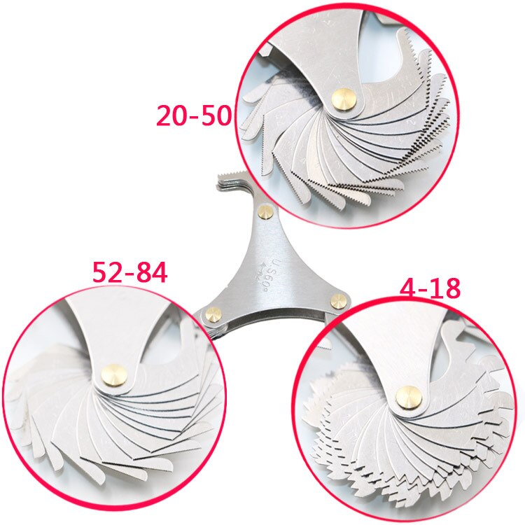 51PC Screw Gauge US Screw Pitch Steel Thread Blades 60 Degree Gauge Range 4-84 inch Thread Gauge Triangle Head Measuring Tools