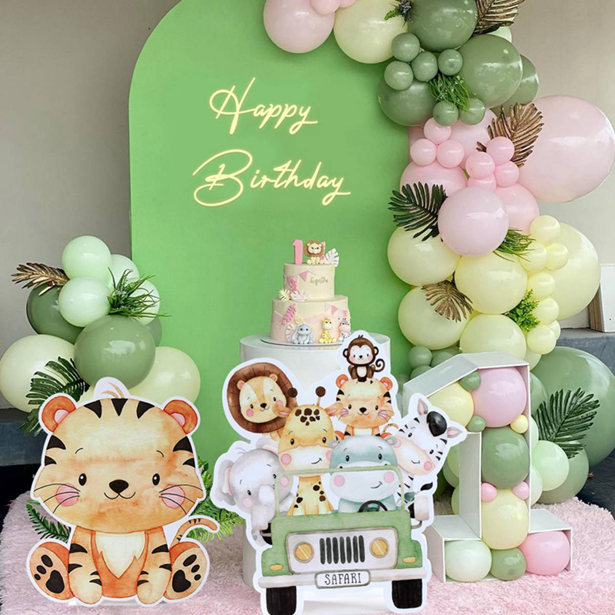 Fondo de de animales de la selva para niños, tablero KT, bosque verde, decoración de de primer cumpleaños, Safari de la selva, suministros para Baby Shower
