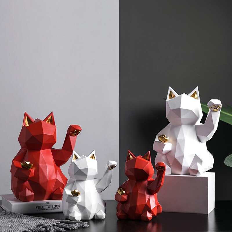 Harts skulptur lycklig katt dekoration modern heminredning staty