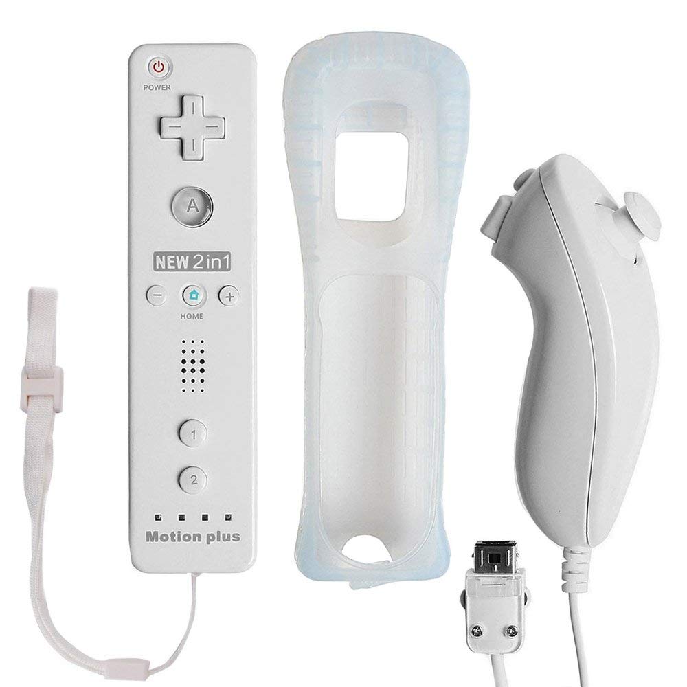 2 in 1 Wireless Gamepad Remote Controller per Nintendo Wii Built-in Motion Plus con Il Nunchuck per Joystick Video gioco Accessorio: Option1-White