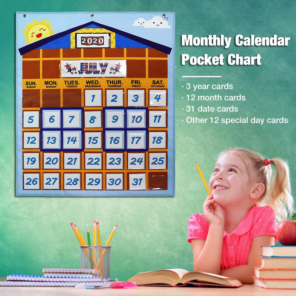 Monthly Calendar Pocket Chart with 37 Clear Pocket... – Grandado