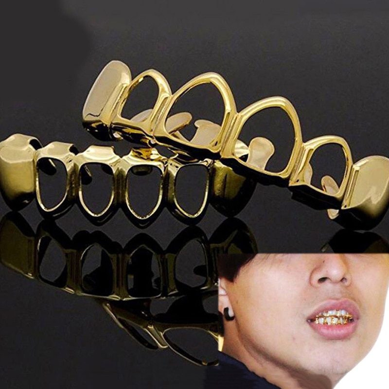 Hip Hop männer 6 Top & Bottom Zähne Gold Silber Farbe Falsche Zähne Grillz Set Bump Gitter Dental Grills für Frauen Körper Schmuck