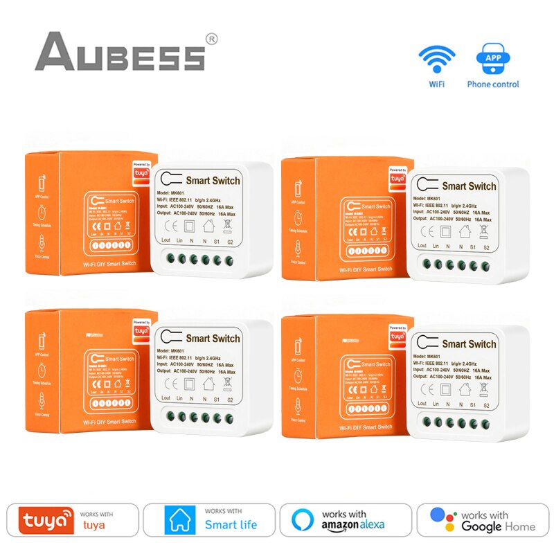 Tuya WiFi MINI Smart Switch 2 Way Control 16A Switch Smart Home Works With Smart Life App Voice Control Alexa Google Home Alice