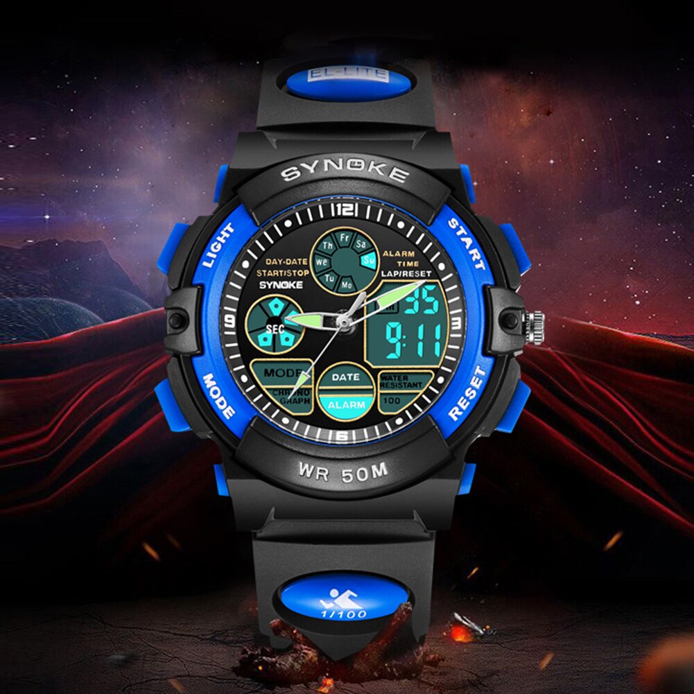 Waterdichte Digitale Analoge Elektronische Beweging horloge Dual Time Datum Alarm Lichtgevende Kid Jongen Meisje Polshorloge voor Jongens Meisjes me