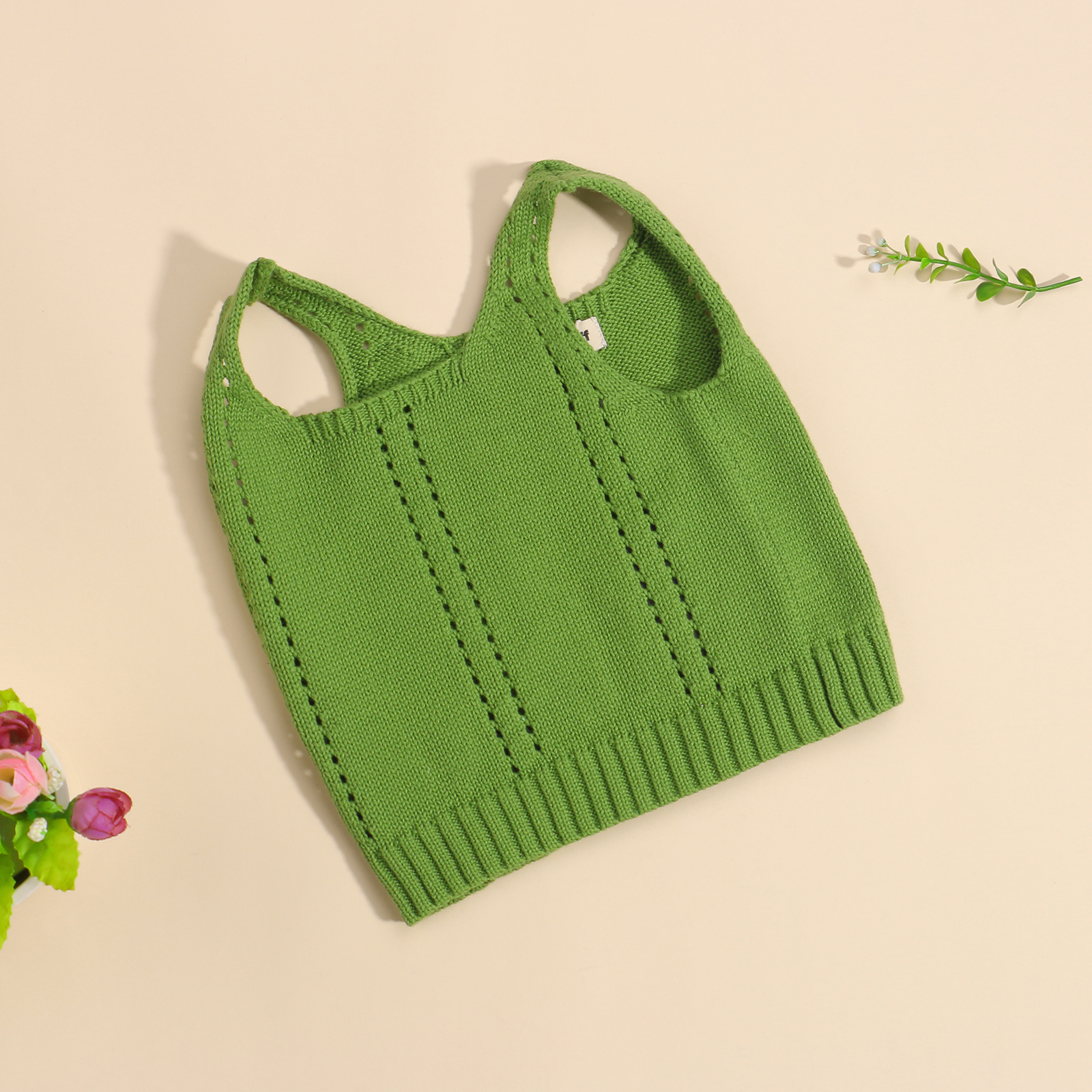 Canottiere estive per bambini, gilet senza maniche a tracolla larga lavorato a maglia tinta unita per ragazze, blu/verde