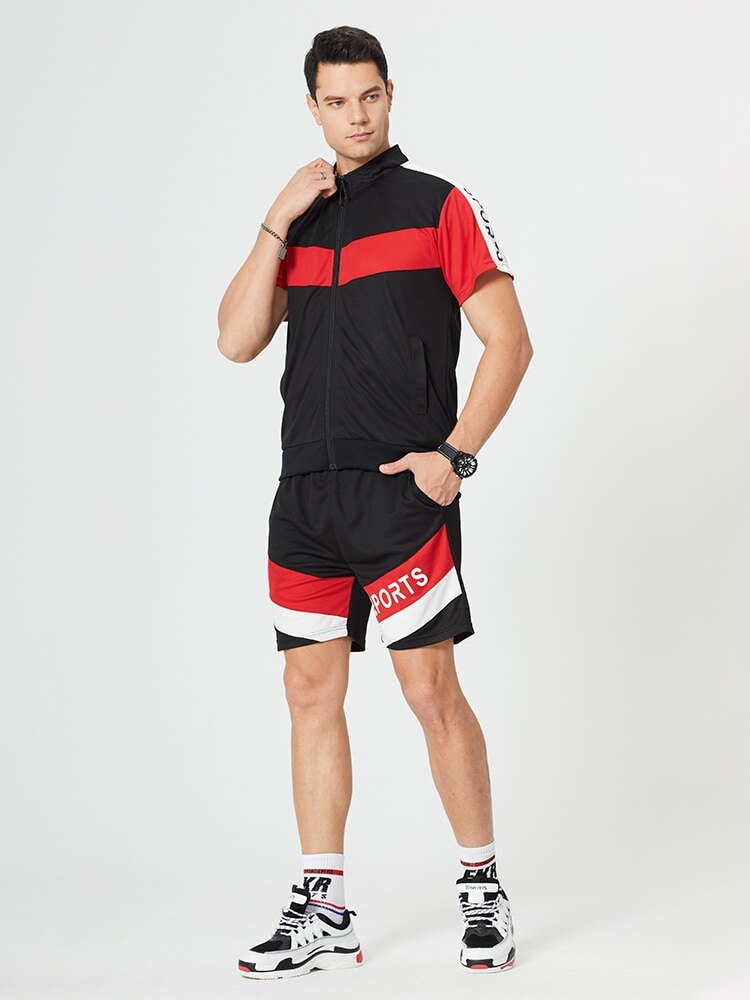 Conjunto de Chándal estampado con letras para hombre, ropa deportiva informal de a la , pantalones de chándal, traje de corredor, verano,: red Black / XL