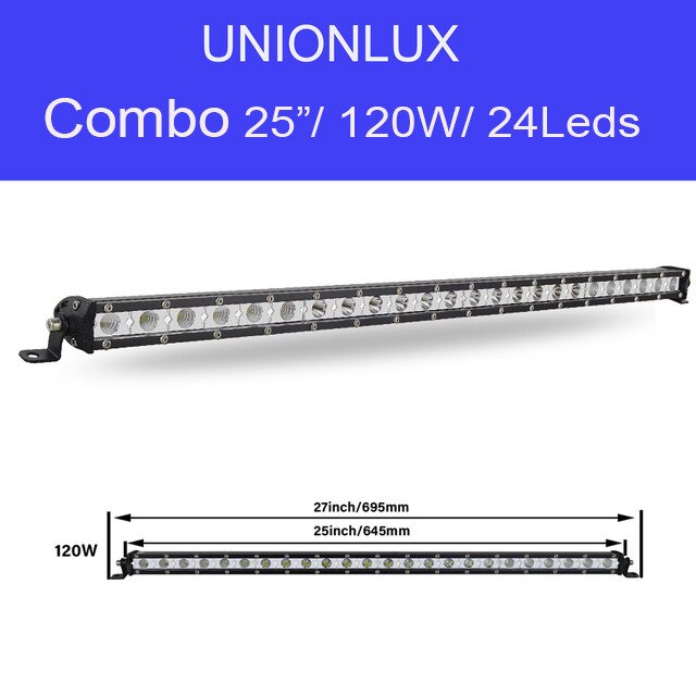 Barra de luz LED delgada de una hilera, 7/13/20/25/32/38 pulgadas, 120W, 150W, 180W, todoterreno, para camión, SUV, ATV, 12V, 24V: 25inch 120W Combo