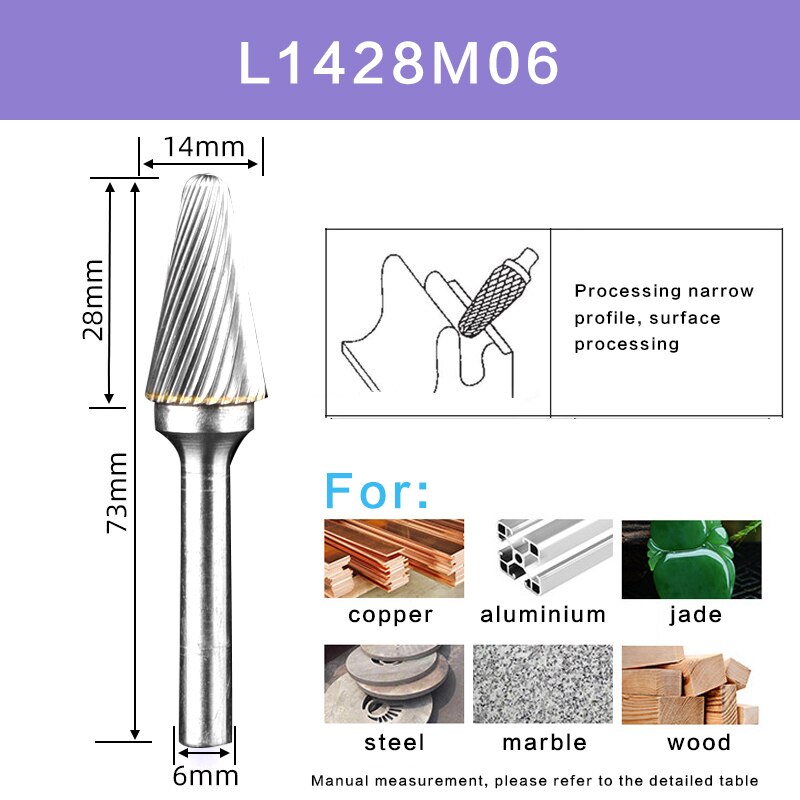 Single Cut L Type Head Tungsten Carbide Alloy Rotary File Tool Point Burr Die Grinder Abrasive Tool Drill Milling Carving Bit: L1428M06