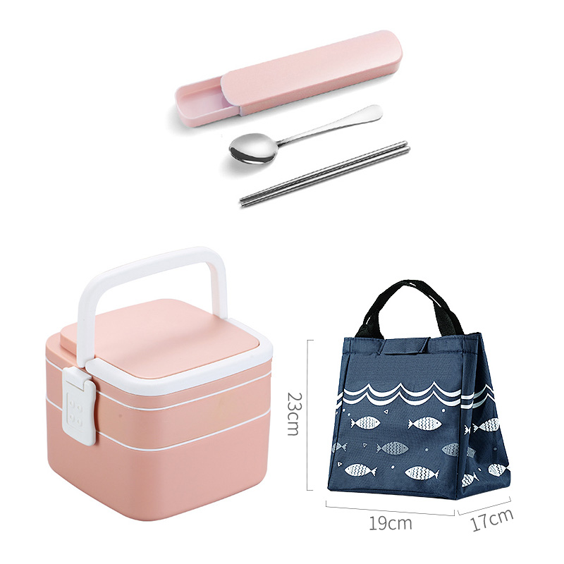 1100ml Portable 2 Layer Healthy Lunch Box Food Container Microwave Oven Lunch Bento Boxes With Cutlery Lunchbox: 10