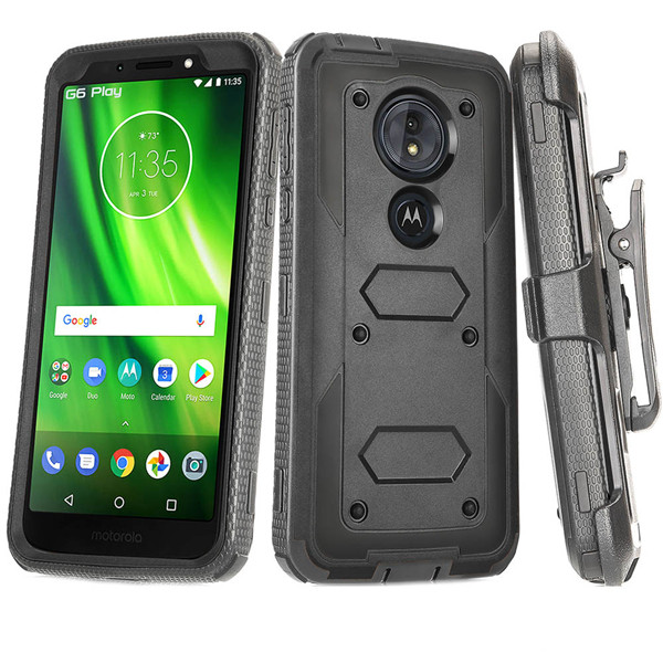 per Motorola moto G6 Gioco XT1922/G6 fucina/Moto E5 Caso pesante dovere anti Goccia Armatura di Caso di Impatto clip Della Cinghia Della custodia per Armi Della Copertura di protezione: nero