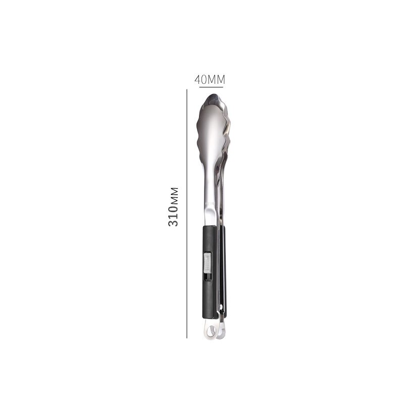 Sliding Button Food Barbecue Grill Tongs Stainless Steel Bread Buffet Clip Non-Stick Clamp Home Kitchen Cooking Accessories: 12 Inch Black
