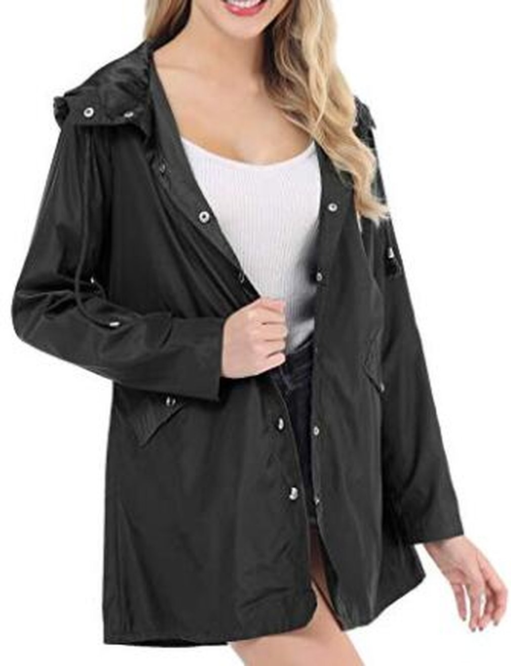 Chubasquero ligero con capucha impermeable activo exterior de larga distancia chaqueta de lluvia de poliéster para mujer