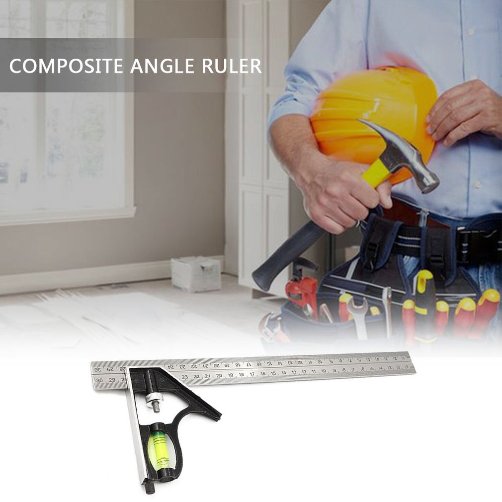 Square Ruler Set Kit 300mm 45/90 Degree Adjustable Engineers Combination Try None Right Angle Ruler with Spirit Level &amp; Scriber