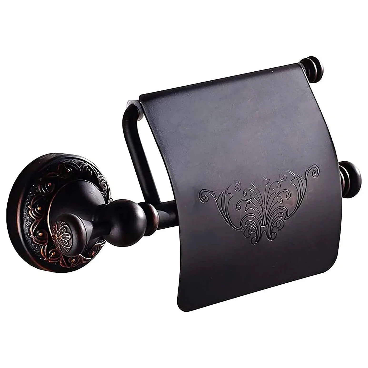 Baño hogar bronce antiguo montado rollo estante dispensador accesorios soporte de pañuelos portarrollos de papel higiénico pared: Negro