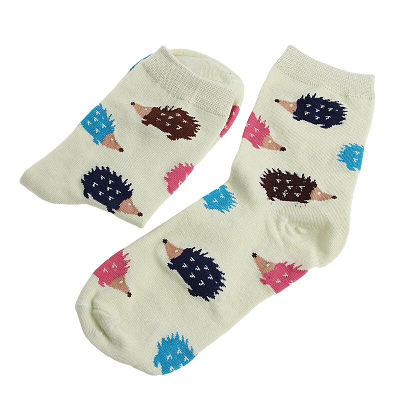 Calcetines cálidos de algodón suave para mujer, medias casuales de 5 colores con dibujos de animales, erizo, invierno, 1 par: Green